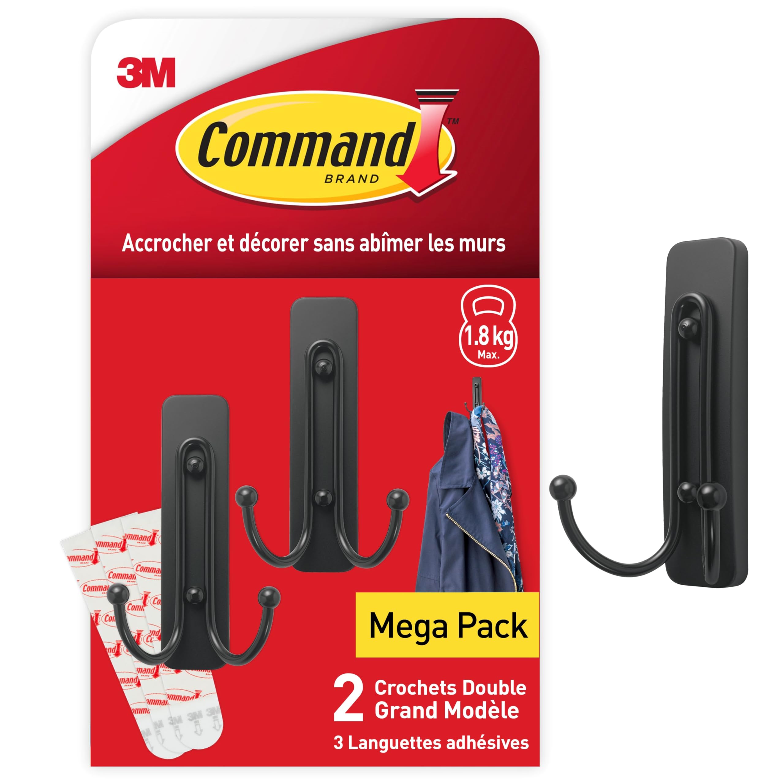 Command Crochets métal noir mat grand modèle 2 pièces 1,8 kg