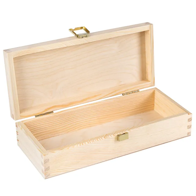 Creative Deco Boîte bois brut 24 cm avec fermoir à décorer