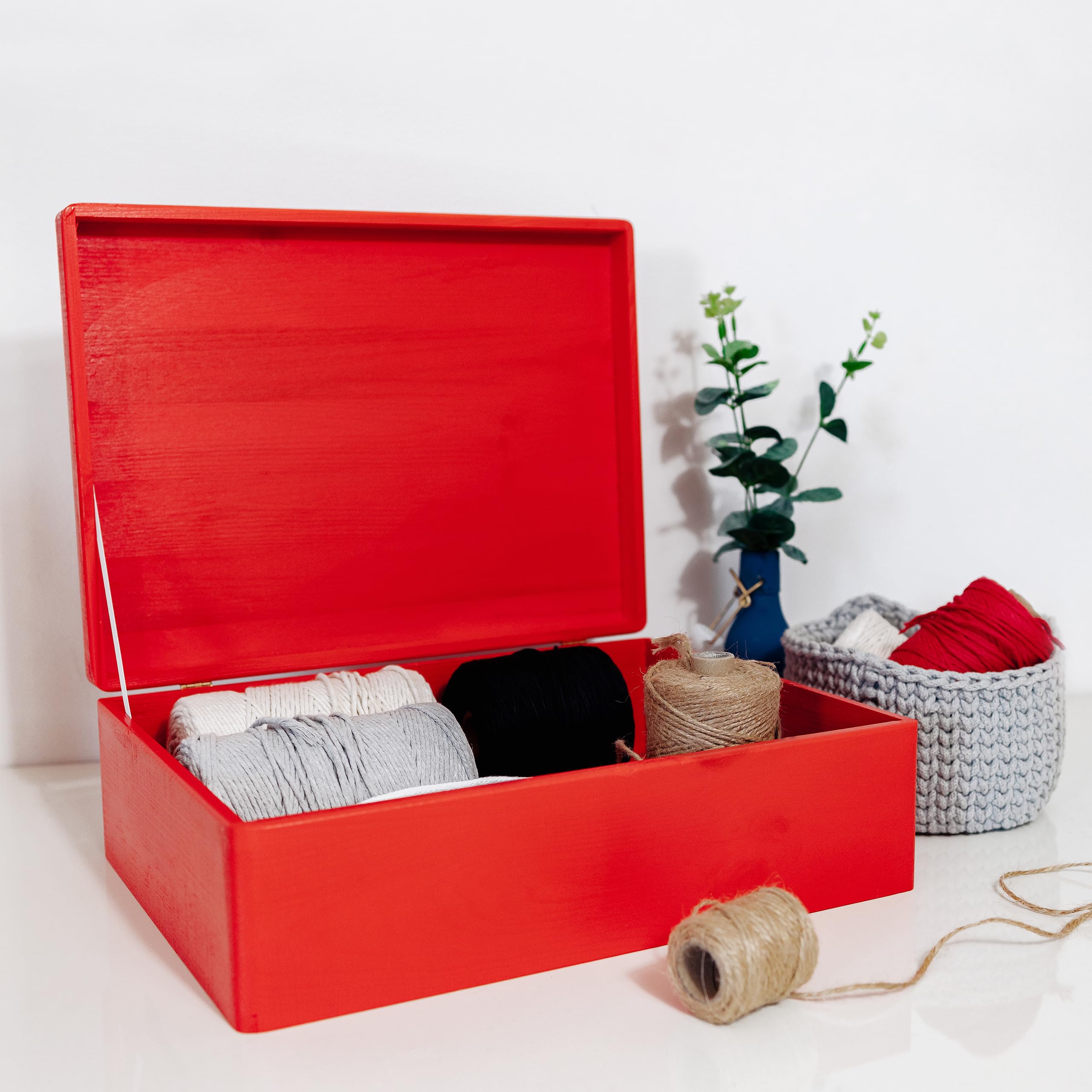 Creative Deco Boîte bois rouge 40x30x14 cm couvercle à décorer