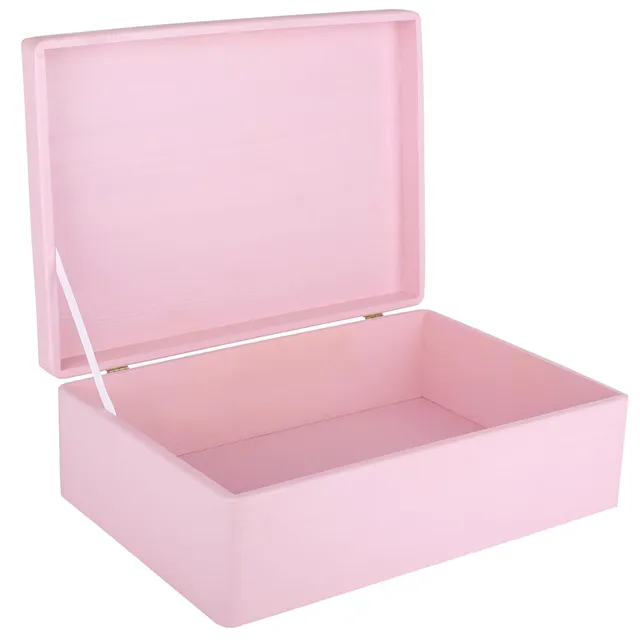 Creative Deco Wood boîte bois rose 40x30x14 cm avec couvercle brut