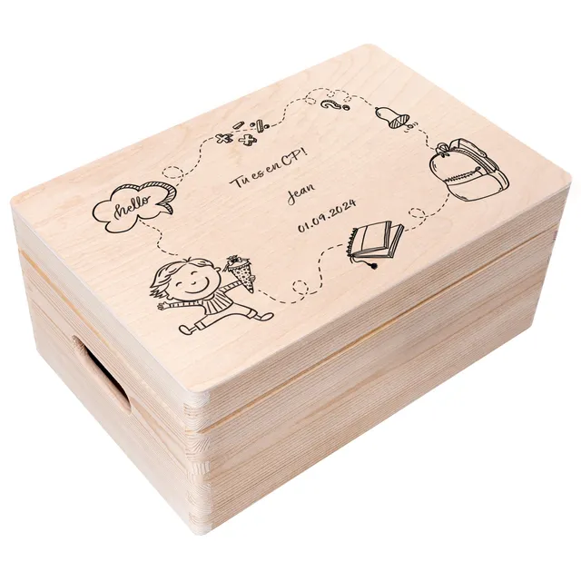 Creative Deco Boîte Bois Personnalisée Garçon 30 cm Rentrée