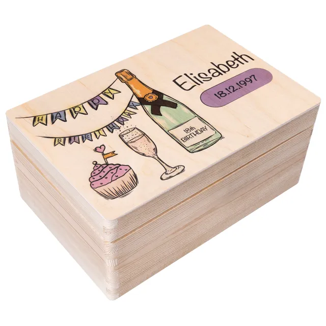 Creative Deco Boîte Bois Anniversaire Bouteille 30x20 cm Gravée
