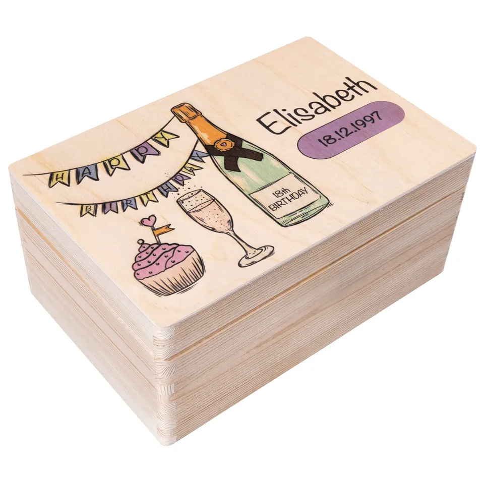 Creative Deco Boîte Bois Anniversaire Bouteille 30x20 cm Gravée