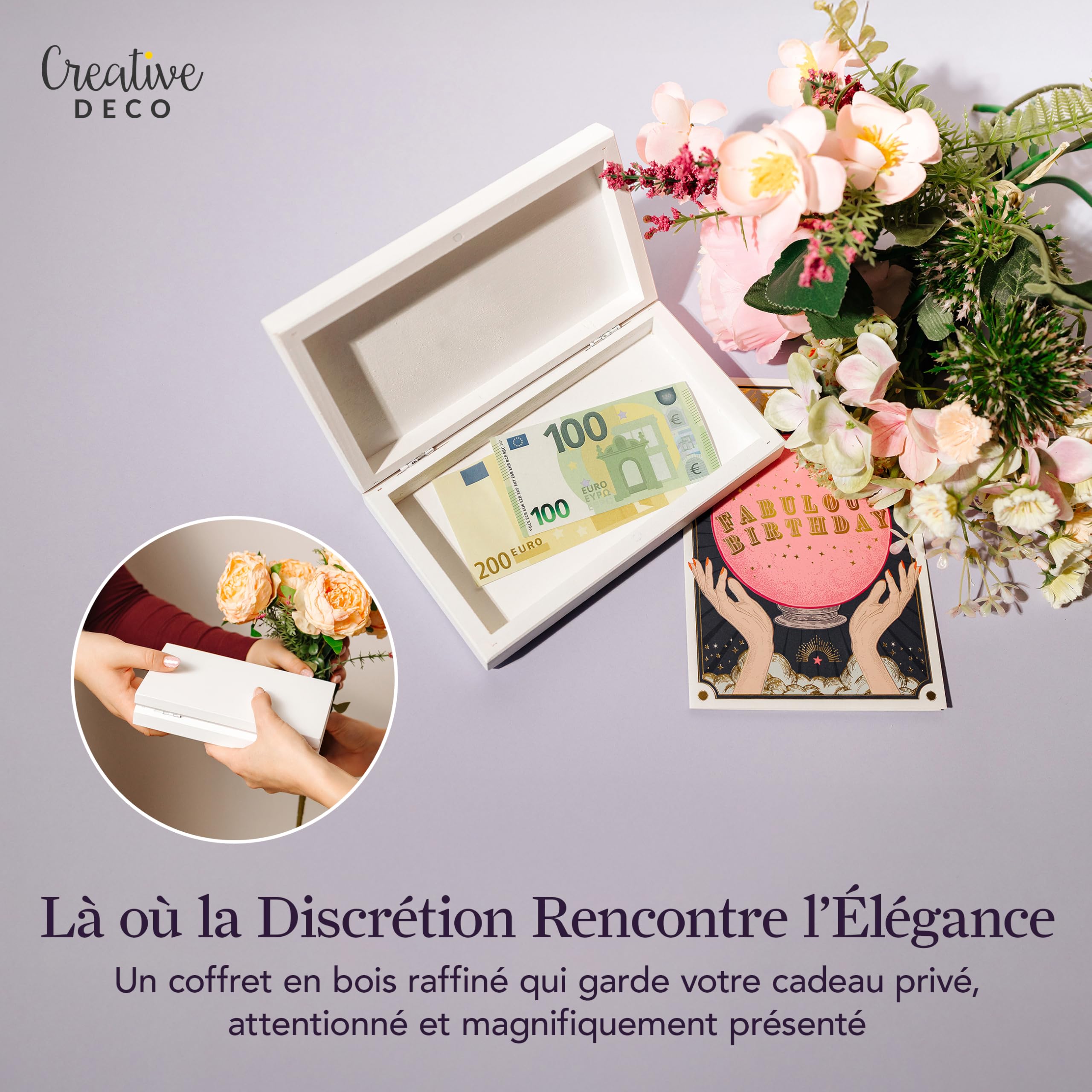 Creative Deco Boîte bois blanc couvercle 18x10x3,5 cm
