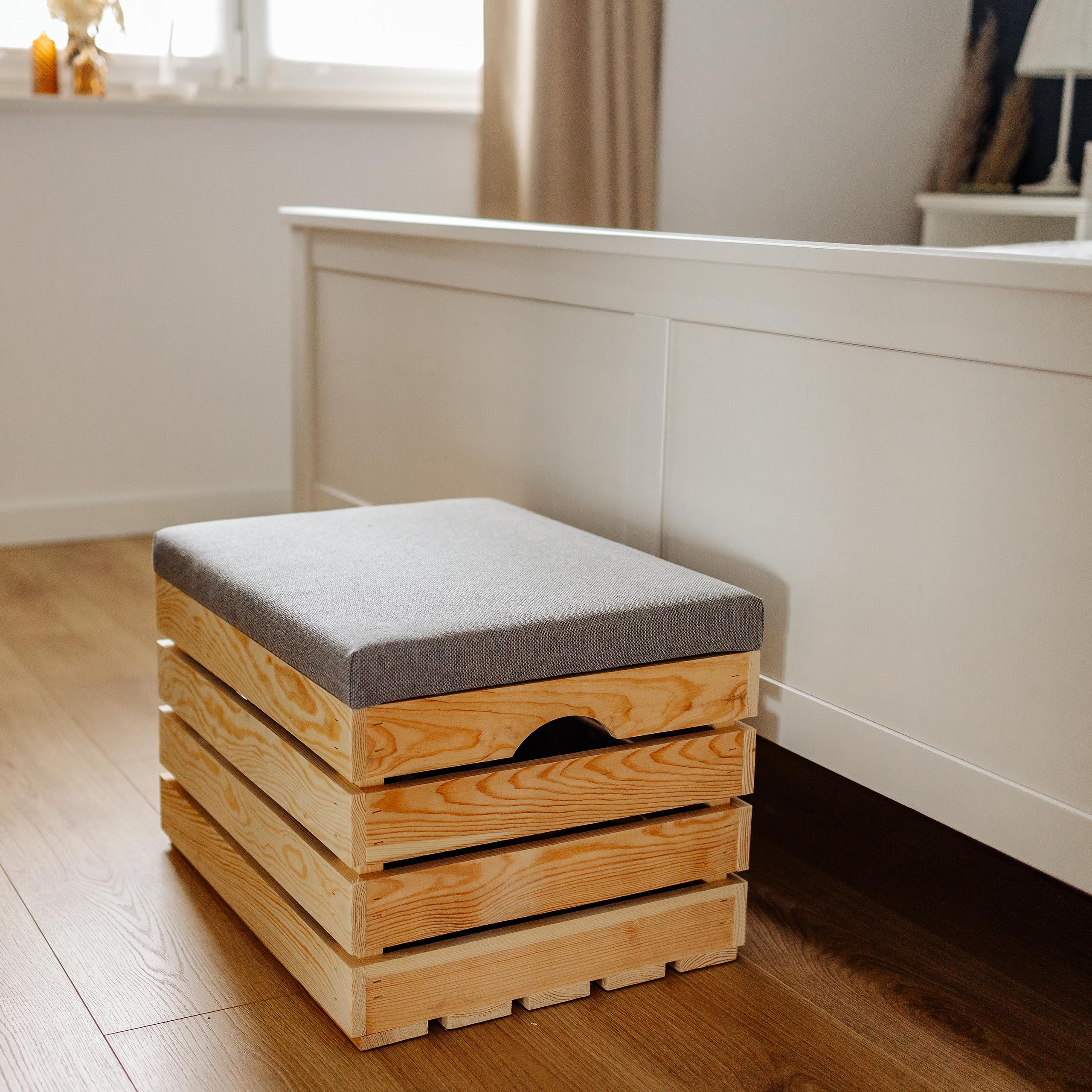 Creative Deco Coffre Rangement Bois 50x40x35 cm Beige