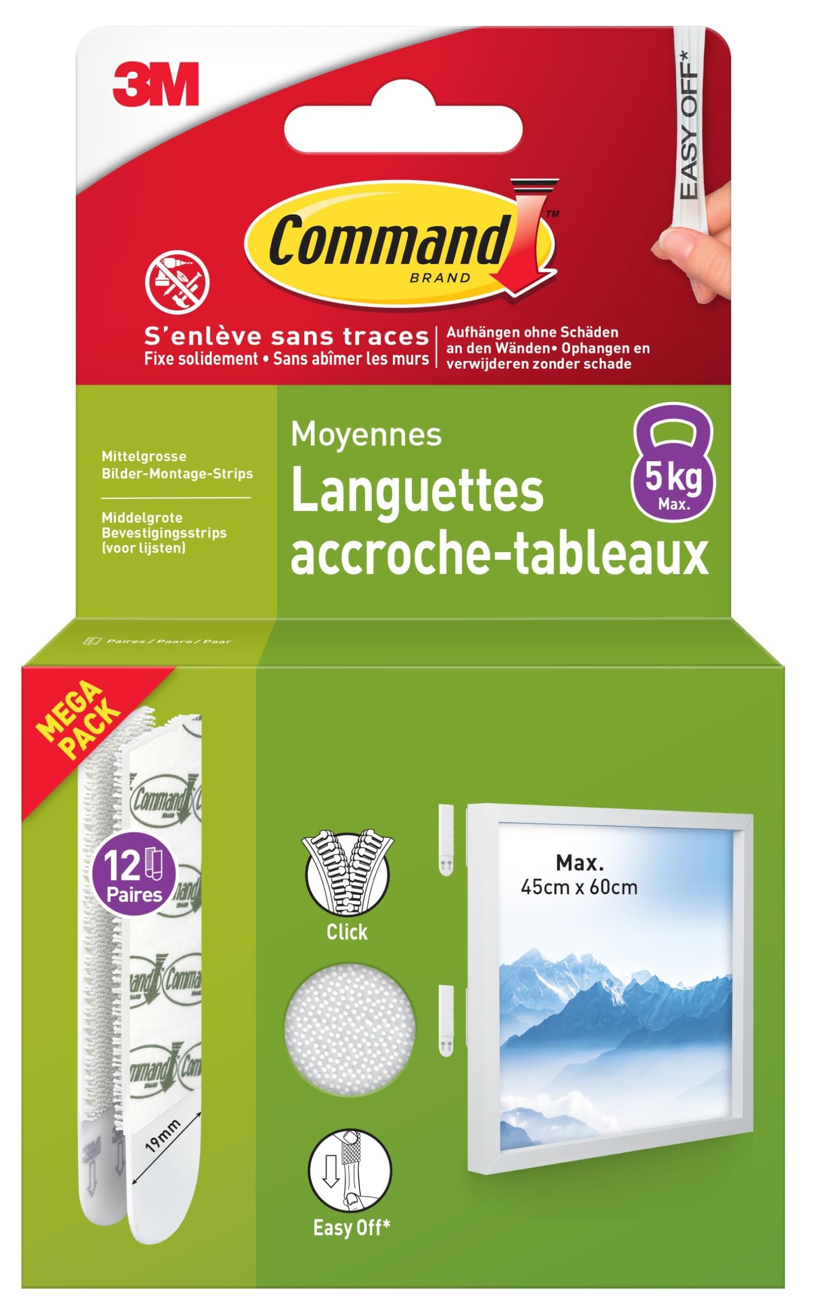 Command Moyen 12 Paires Languettes Tableau Blanc 5 kg