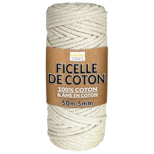 Creative Deco Strings corde macramé coton 5 mm 50 m ivoire