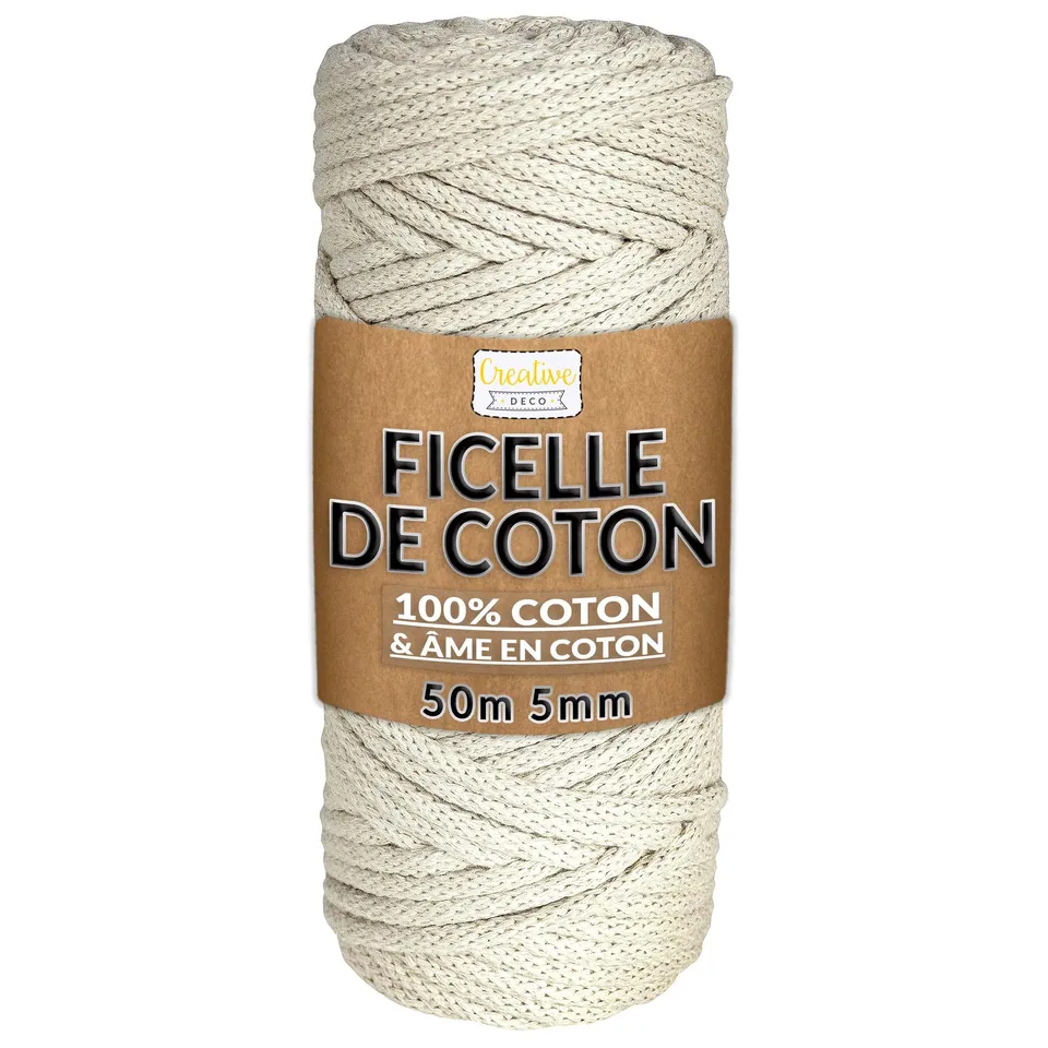 Creative Deco Strings corde macramé coton 5 mm 50 m ivoire