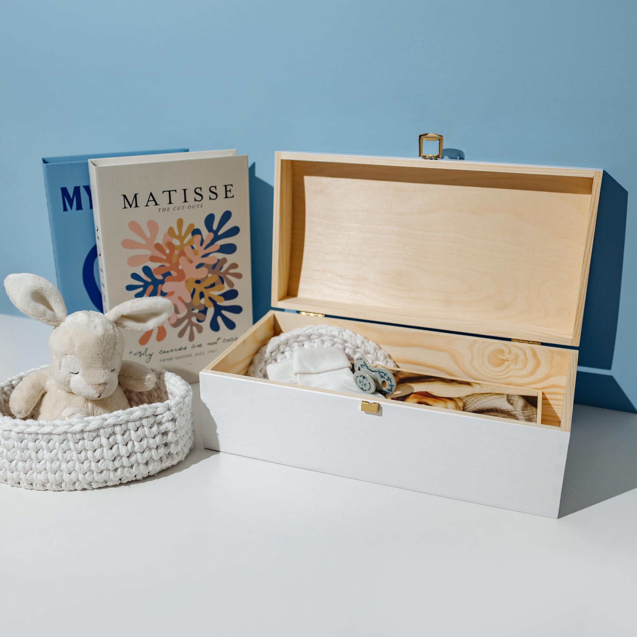 Creative Deco Coffre bois blanc 34,5 cm couvercle bombé à décorer