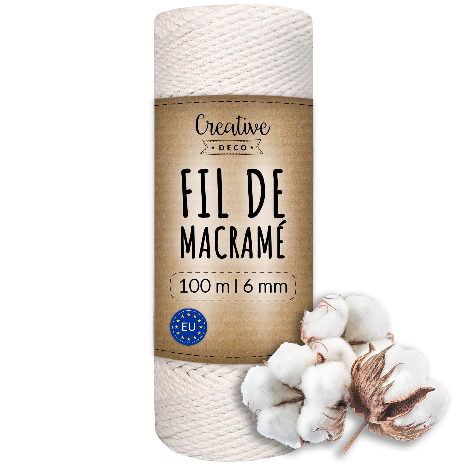 Creative Deco Corde macramé blanche 6 mm x 100 m coton