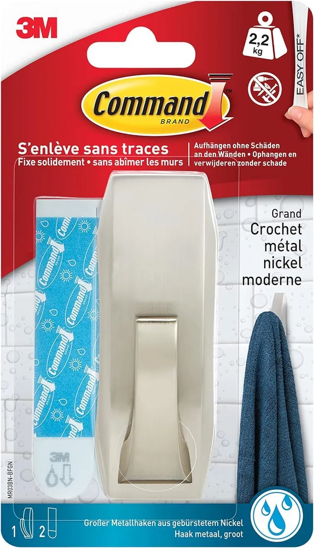 Command Grand crochet métal nickel 2,2 kg sans perçage