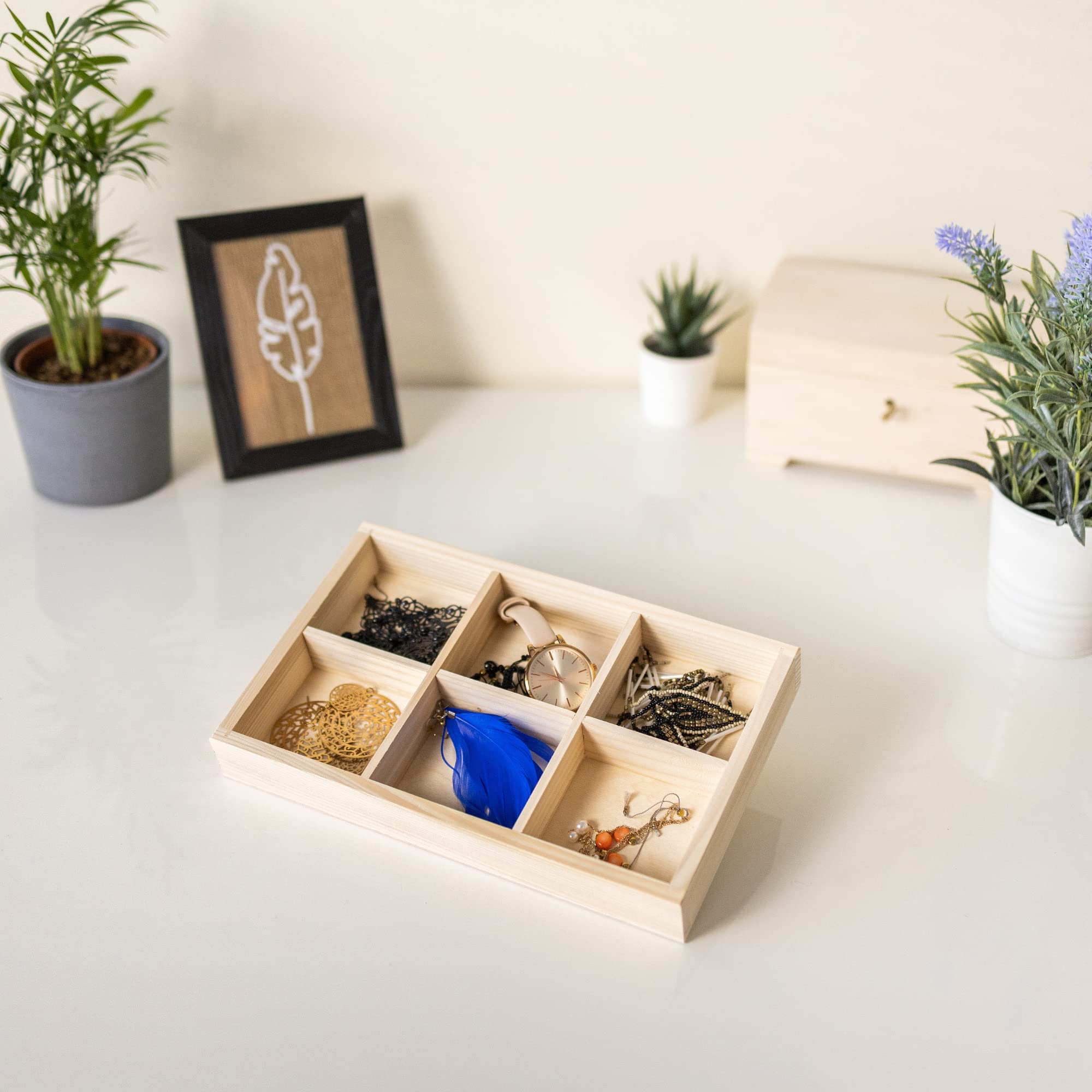 Creative Deco Wood products petit plateau bois 6 compartiments brut