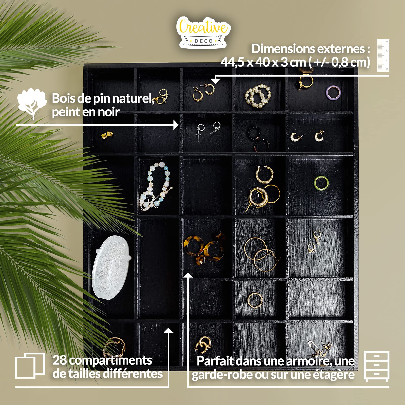 Creative Deco Vitrine Murale Bois Noire 28 cases