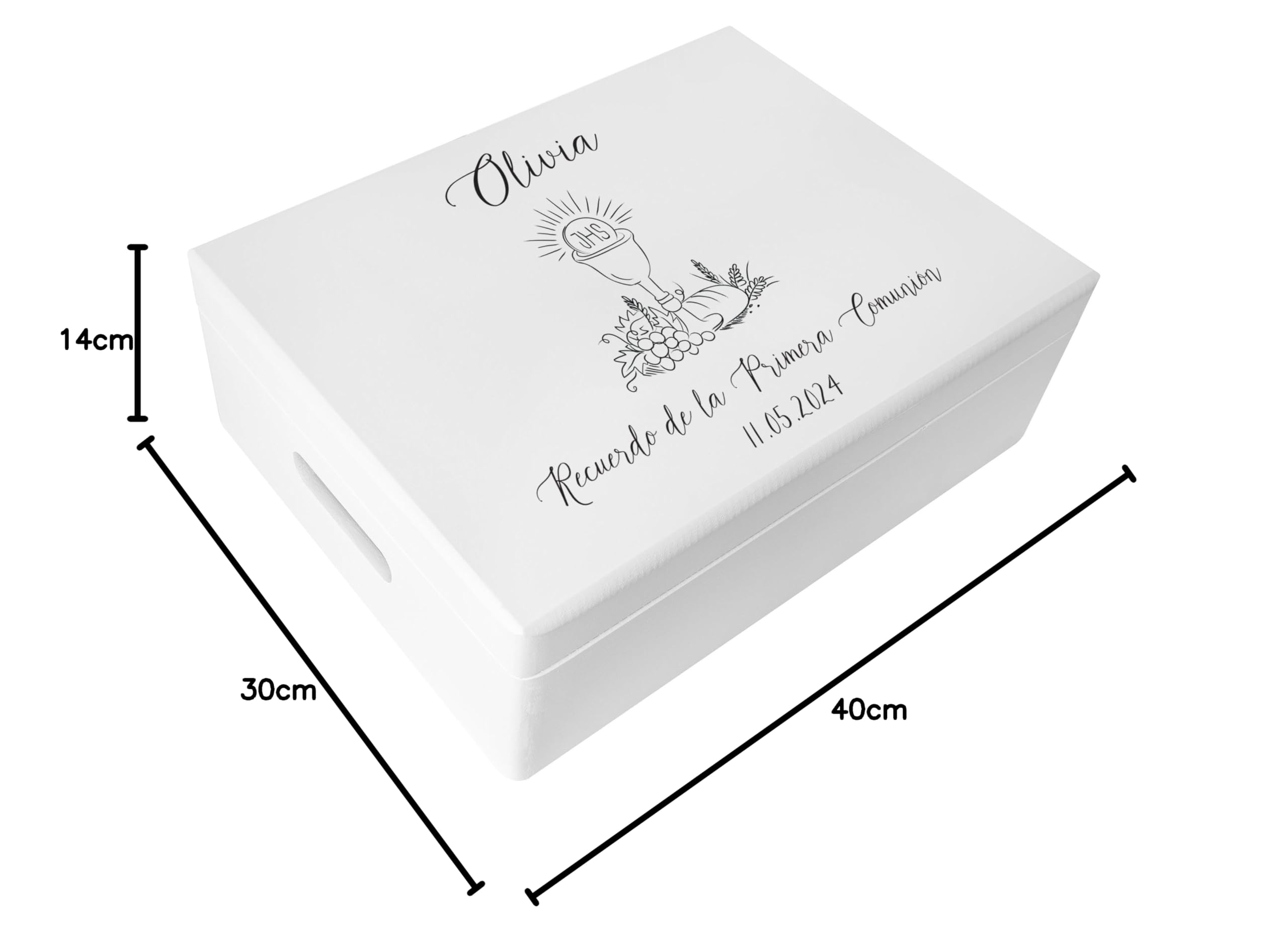Creative Deco Boîte Souvenir Bois communion blanche 40x30x14