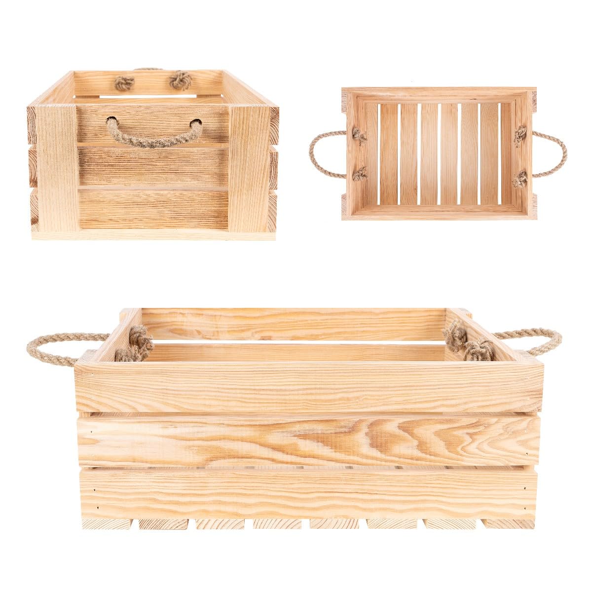 Creative Deco Wood caisse bois naturel 42x29x16 cm poignées jute
