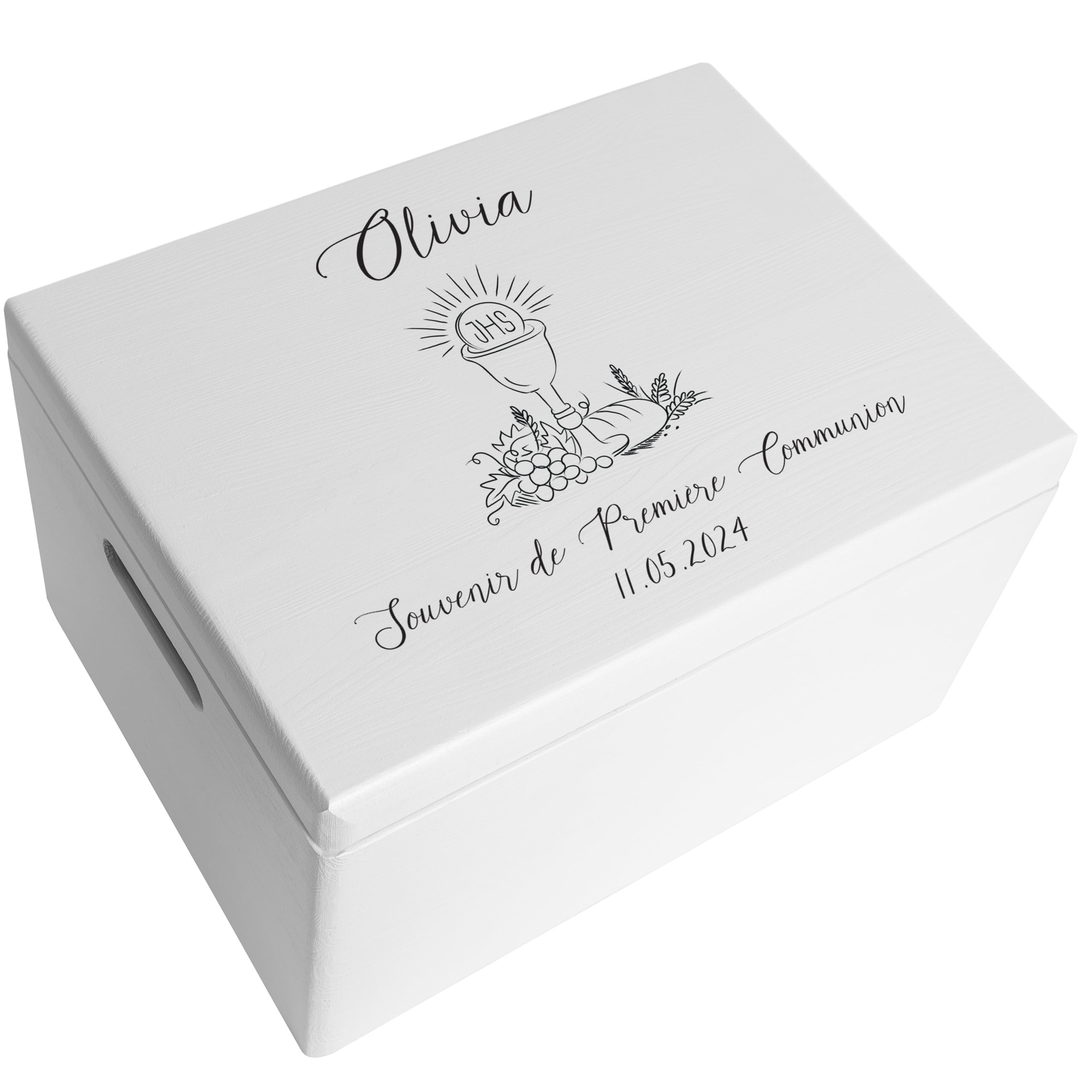 Creative Deco boîte bois communion blanche 40x30 cm