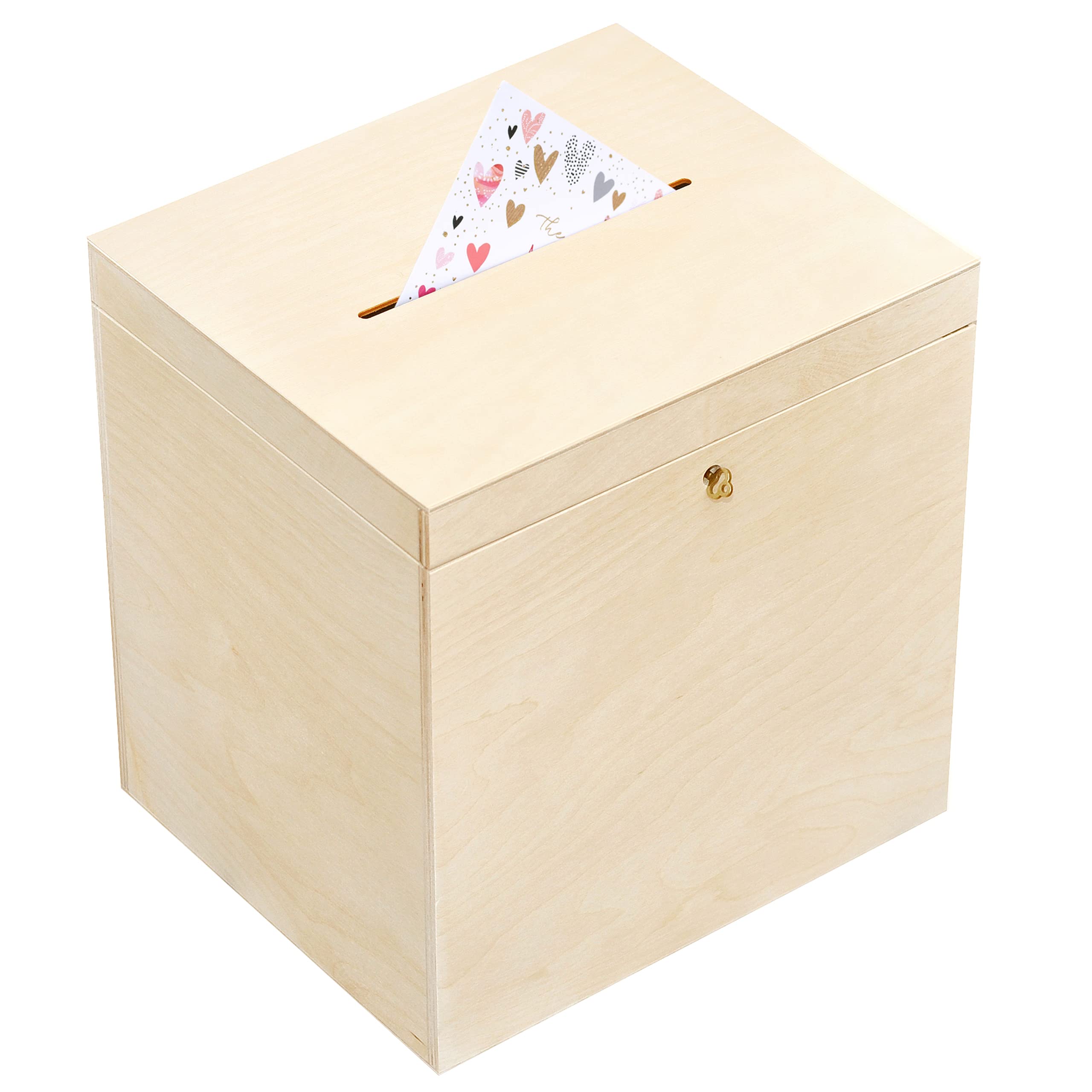 Creative Deco boîte en bois enveloppes 29x25x30cm brut à clé