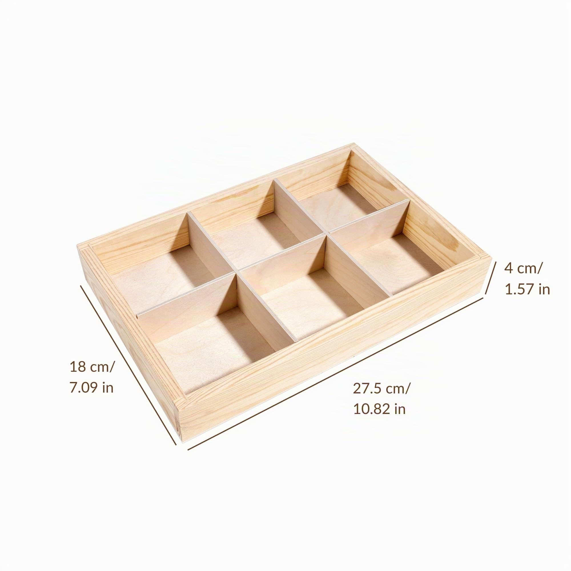 Creative Deco Wood products petit plateau bois 6 compartiments brut