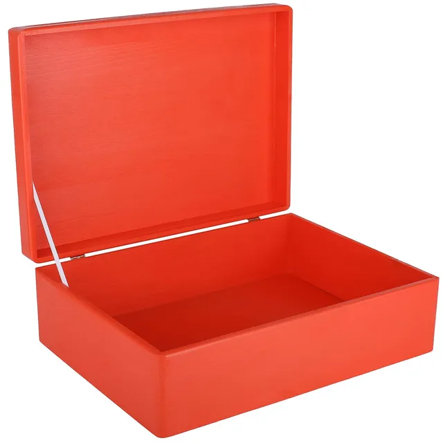 Creative Deco Boîte bois rouge 40x30x14 cm couvercle à décorer