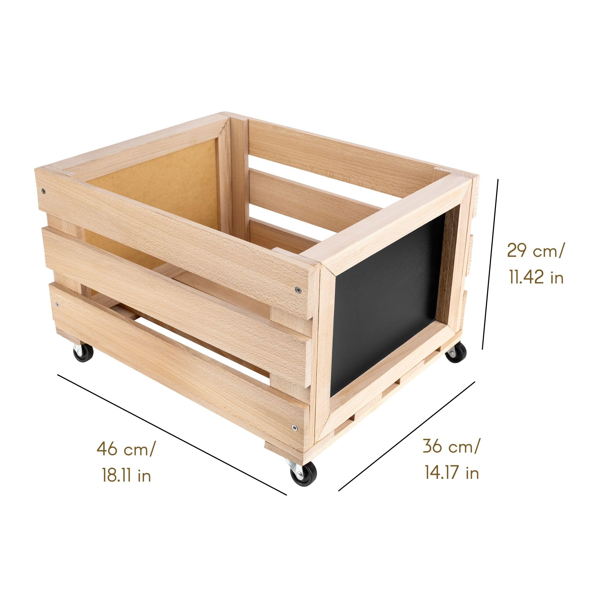 Creative Deco Caisse Bois Vinyles 46x36x29 cm hêtre roulettes