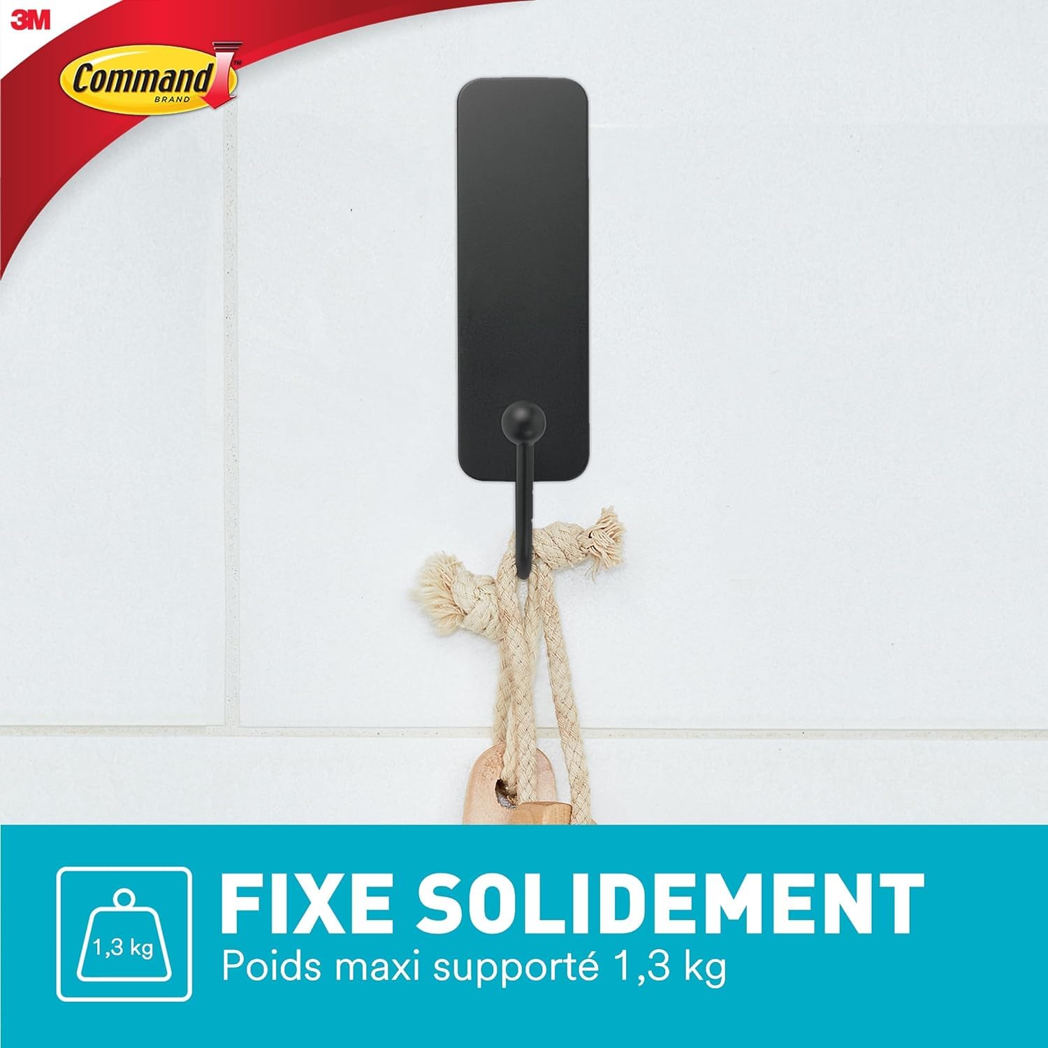 Command Crochet salle de bain noir mat 1,3 kg sans perçage