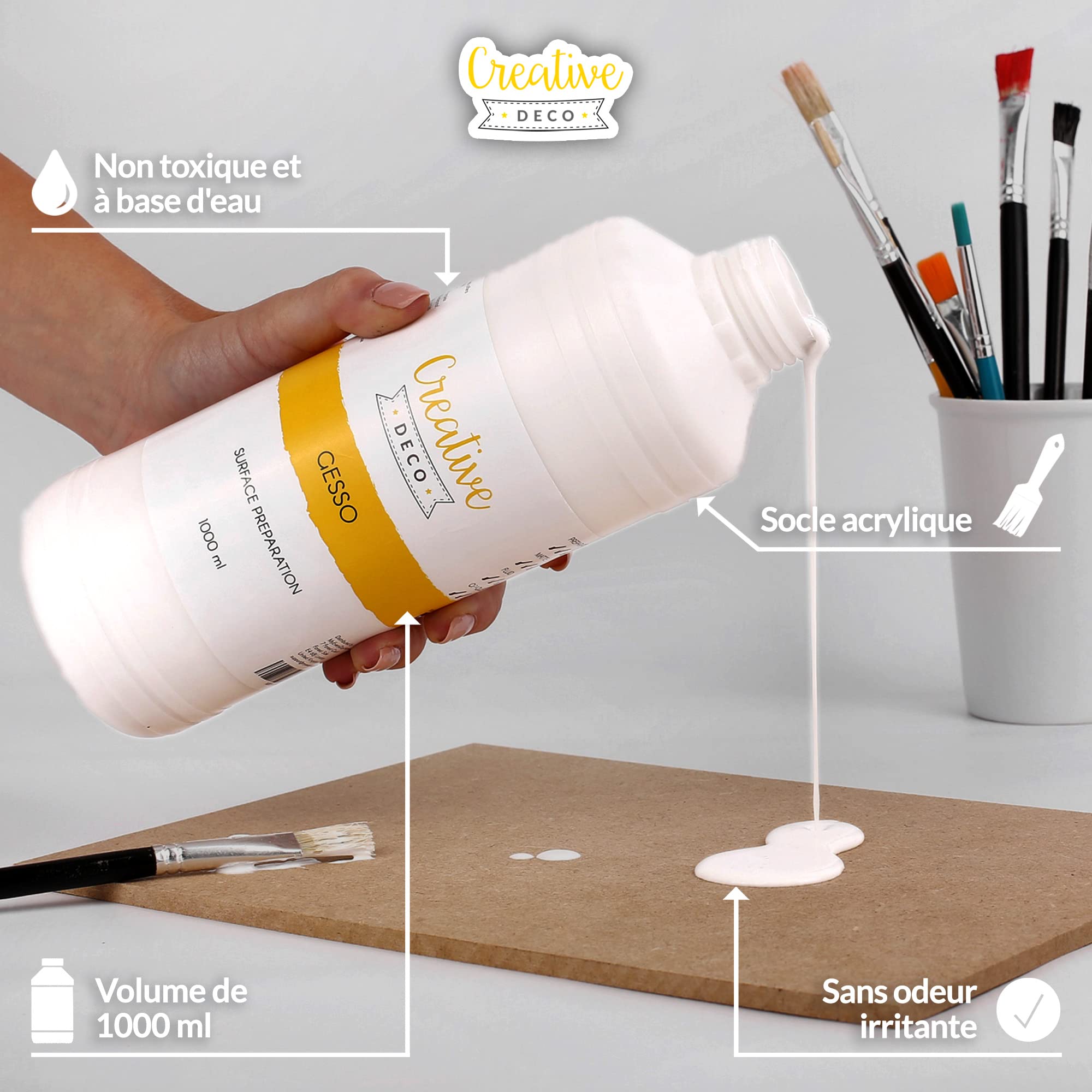 Creative Deco Gesso Acrylique Blanc sous-couche 1 L mat