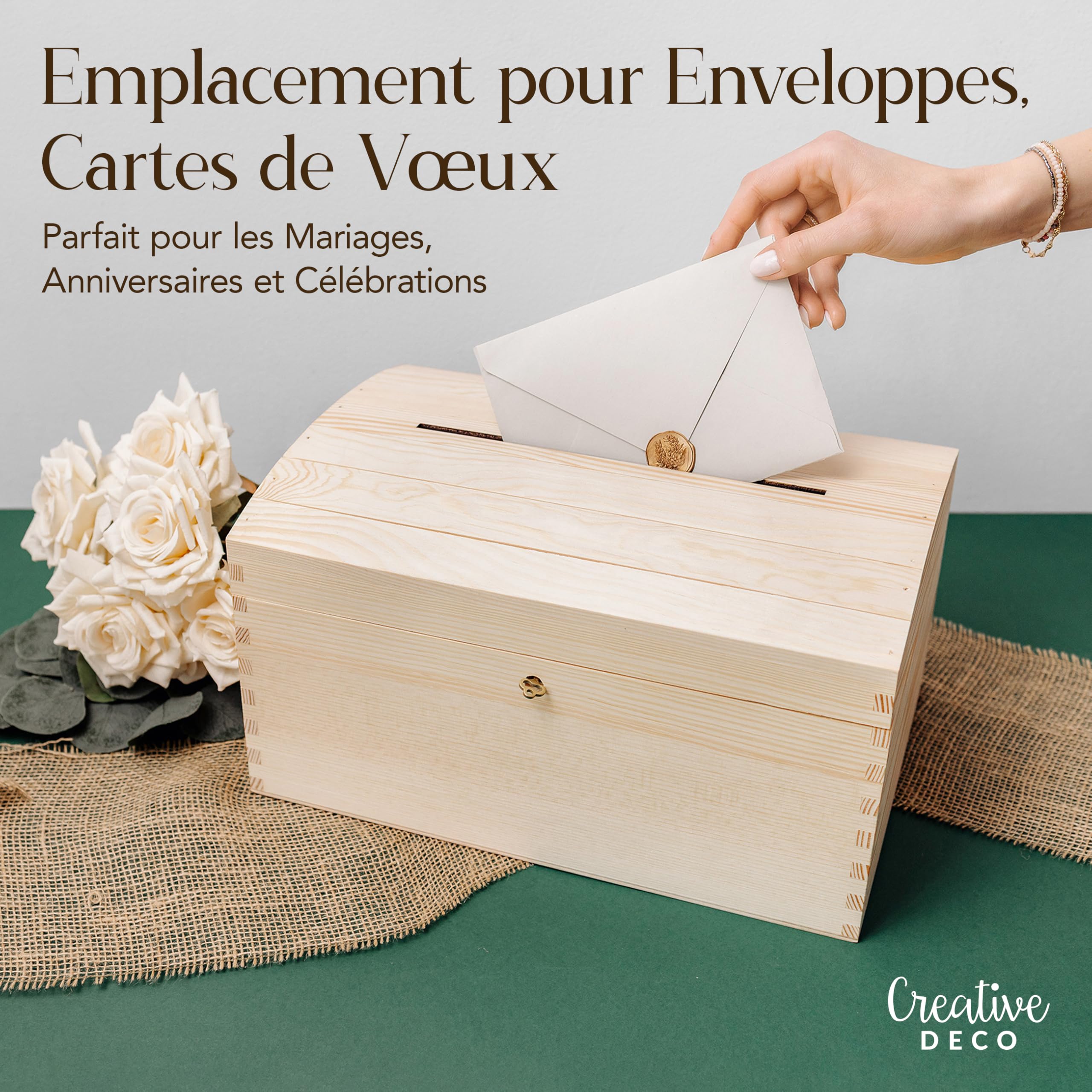 Creative Deco Wood products boîte enveloppes 34,5 cm bois serrure