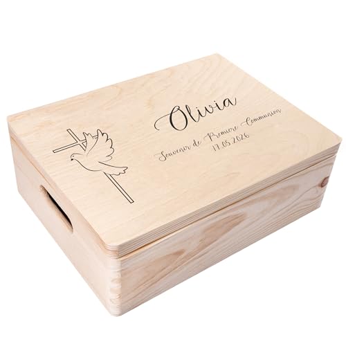 Creative Deco Croix Colombe boîte bois communion 40x30 cm
