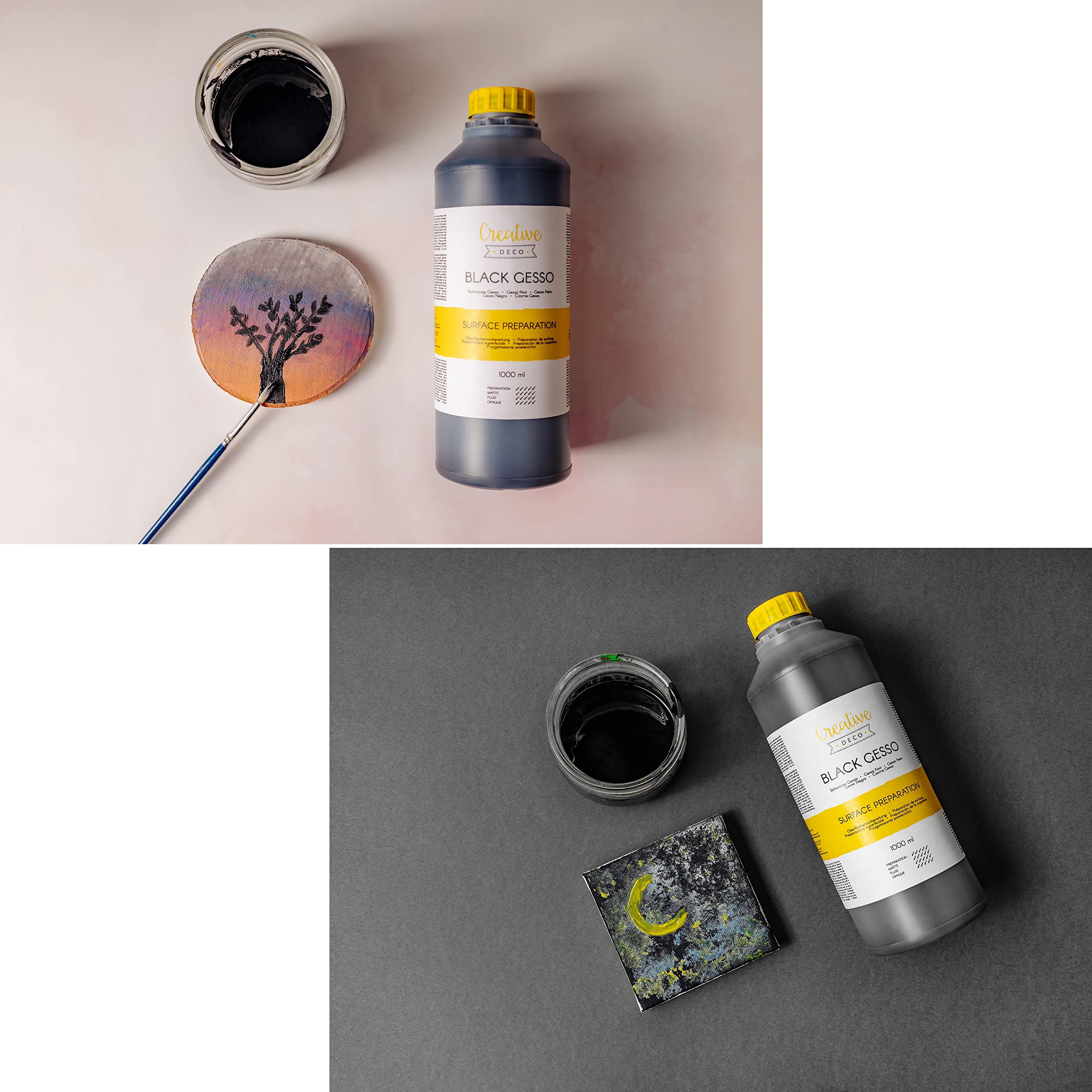 Creative Deco Gesso acrylique noir 1 L sous-couche apprêt toile