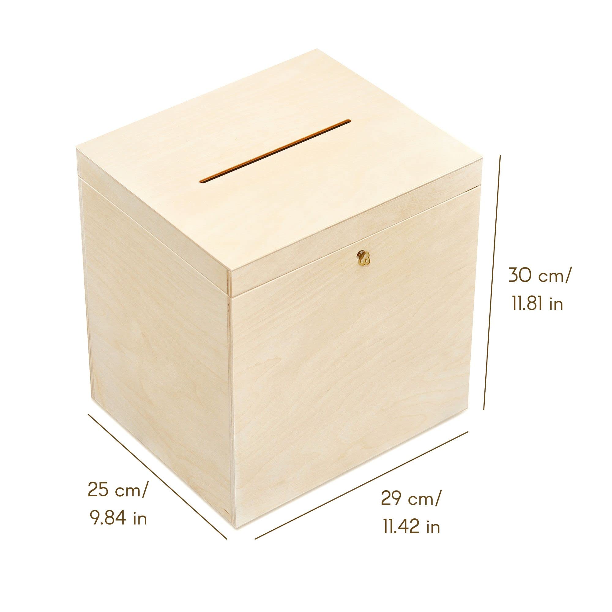 Creative Deco boîte en bois enveloppes 29x25x30cm brut à clé