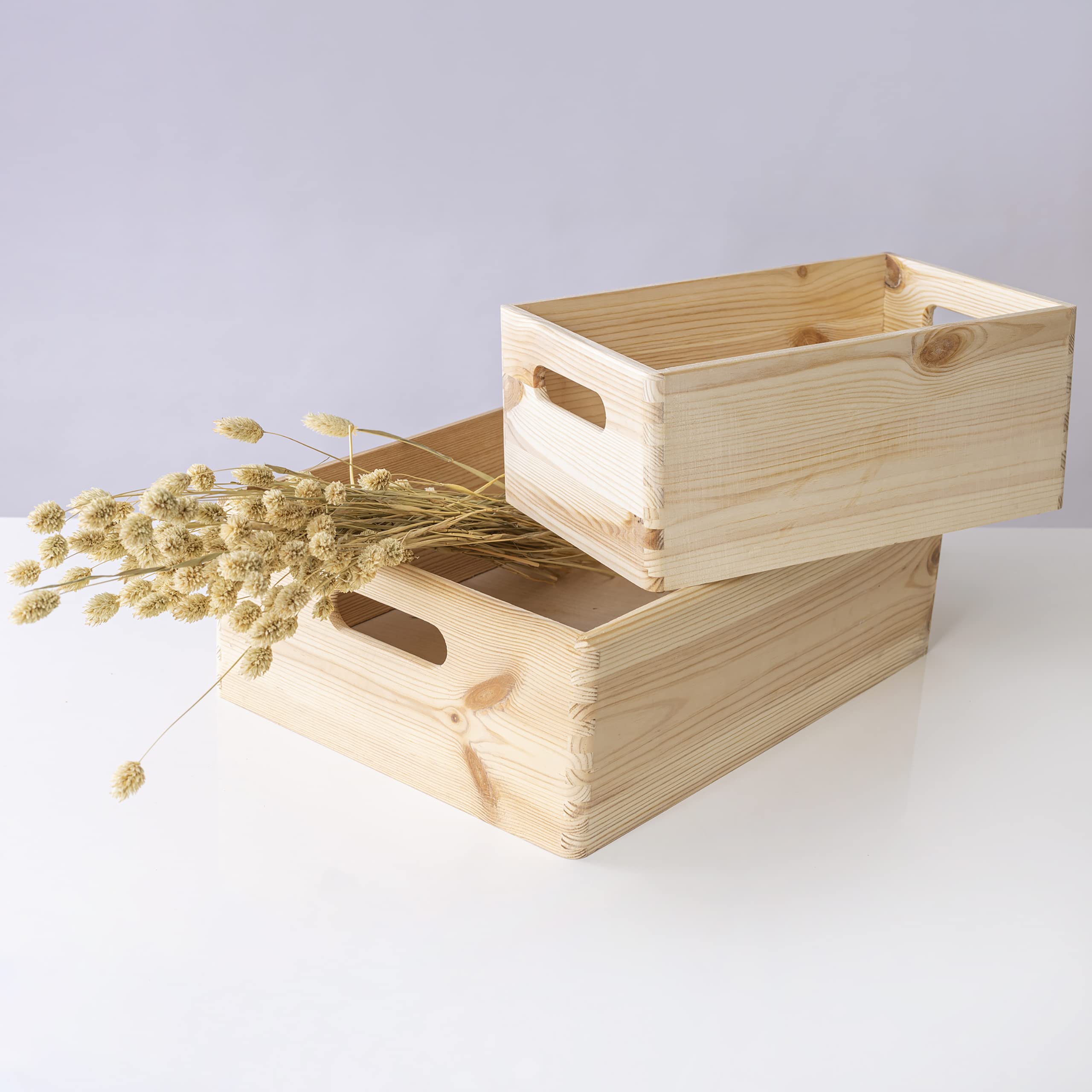 Creative Deco Caisse bois 40x30x14 cm poignées beige