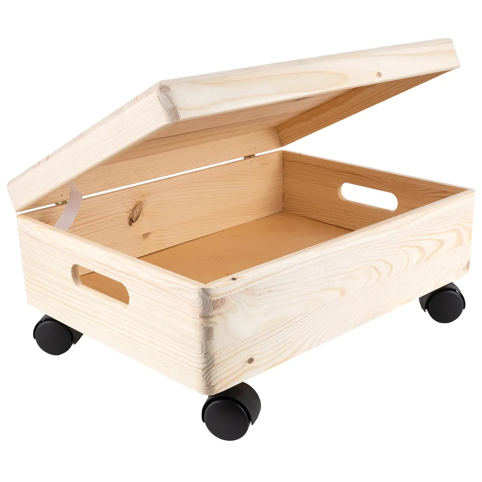Creative Deco Boîte bois XL 40x30x14 cm roulettes à décorer