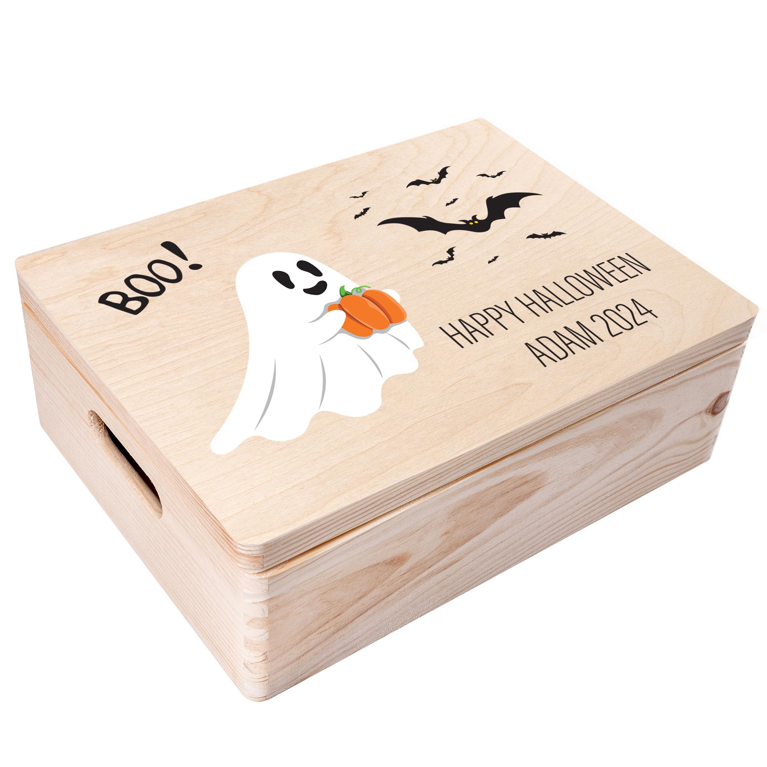 Creative Deco Boîte en bois citrouille 40x30x14 Halloween