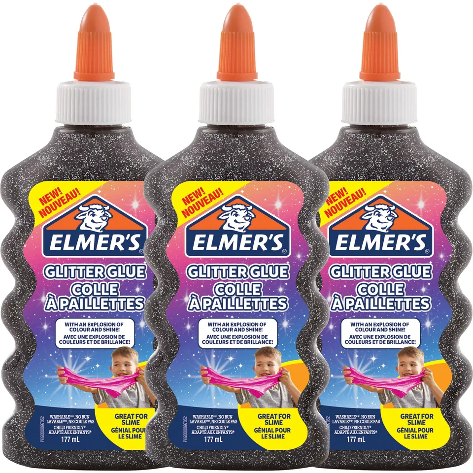 Elmer's Colle PVA Pailletée Noire 177 ml Lot de 3 Lavable