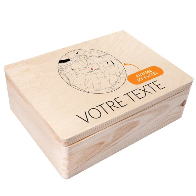 Creative Deco Carte Coordonnées Cercle boîte bois 40x30 cm