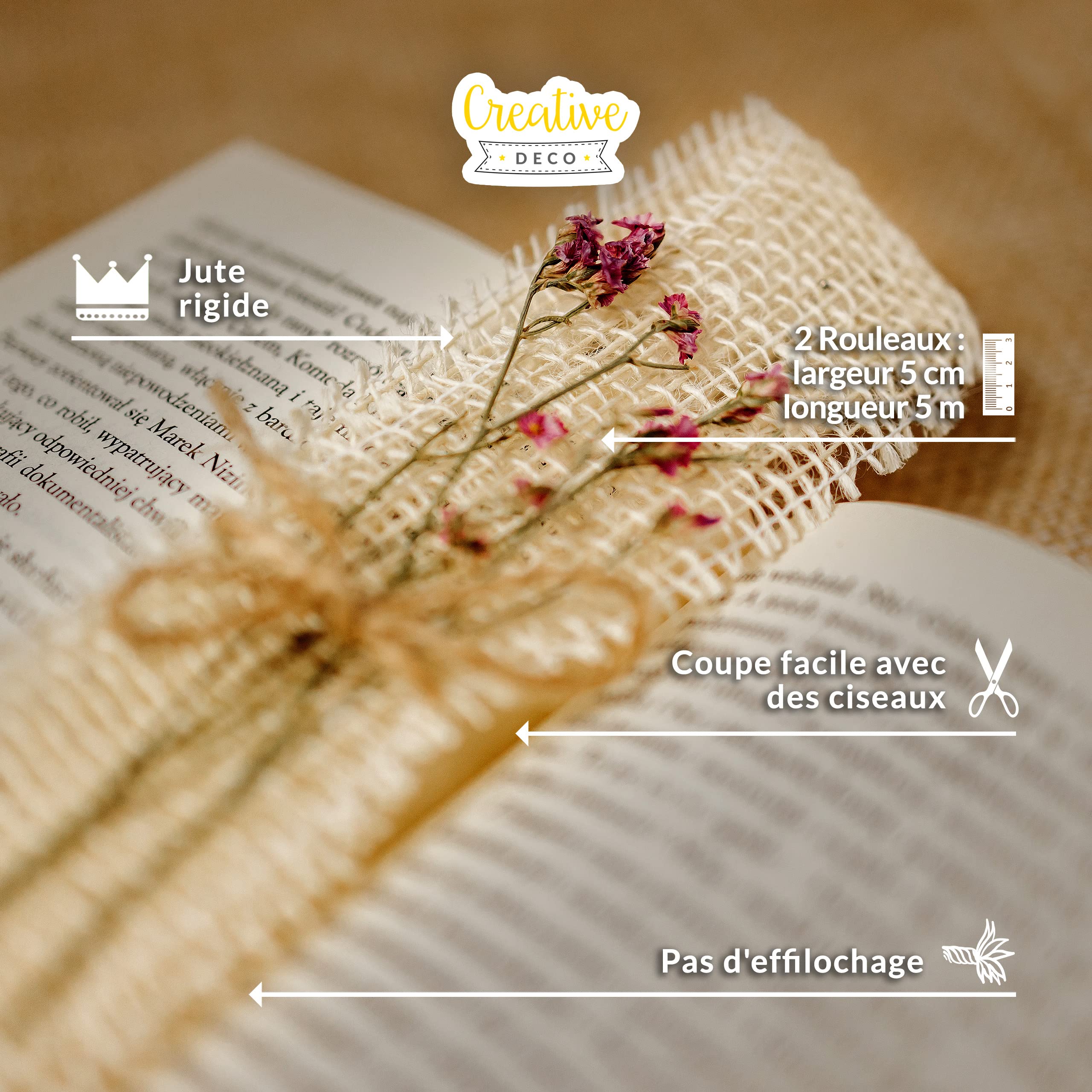 Creative Deco Strings ruban jute 5cm x 5m lot de 2