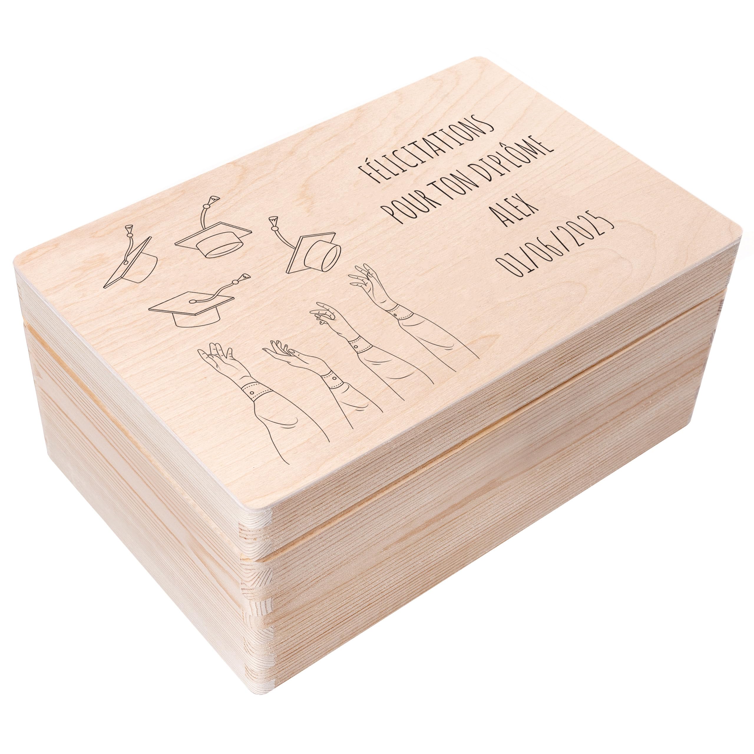 Creative Deco Boîte en Bois Diplôme 40x30x14 cm Toque Personnalisée