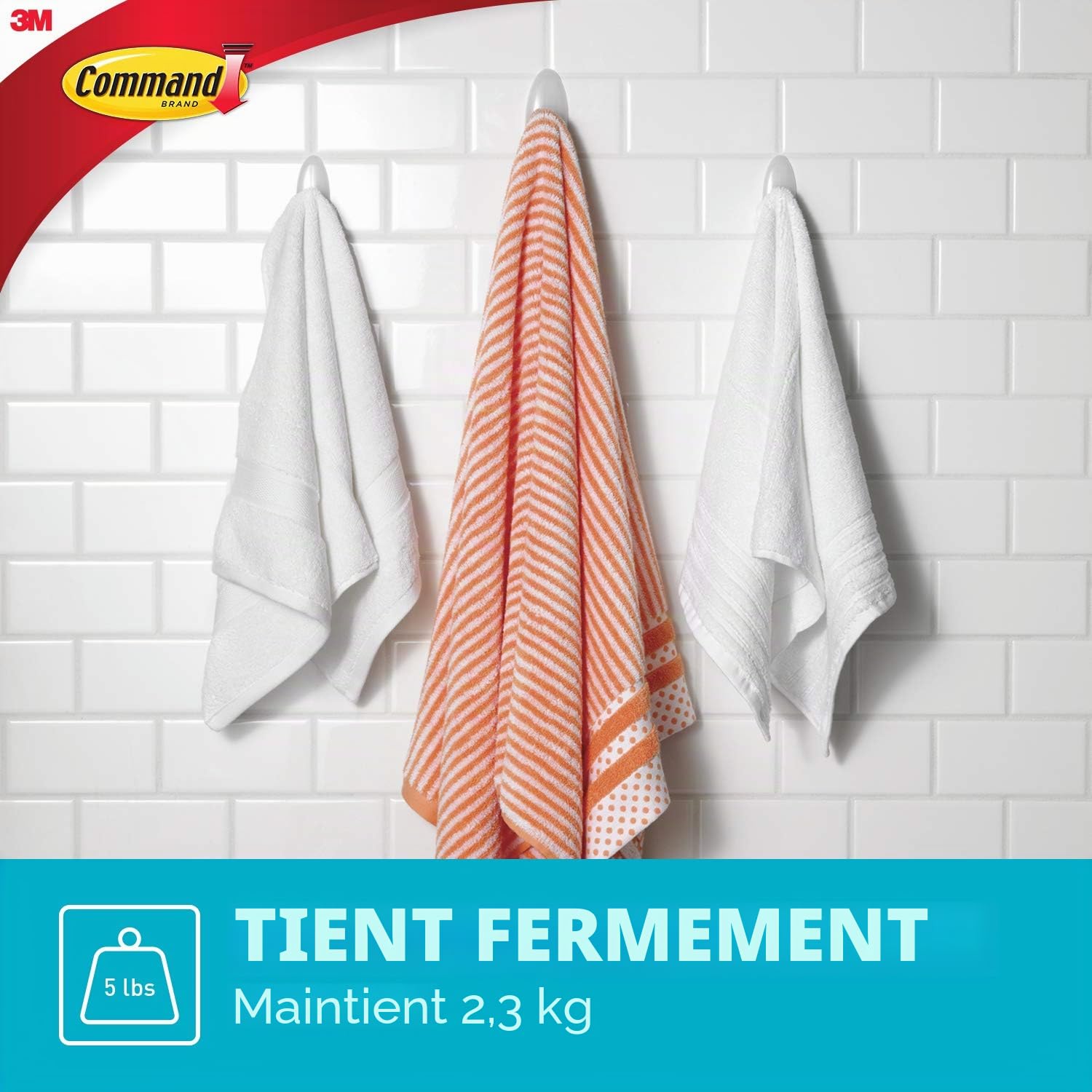 Command Salle de Bain Grand Crochet Adhésif Blanc Large 2,2 kg