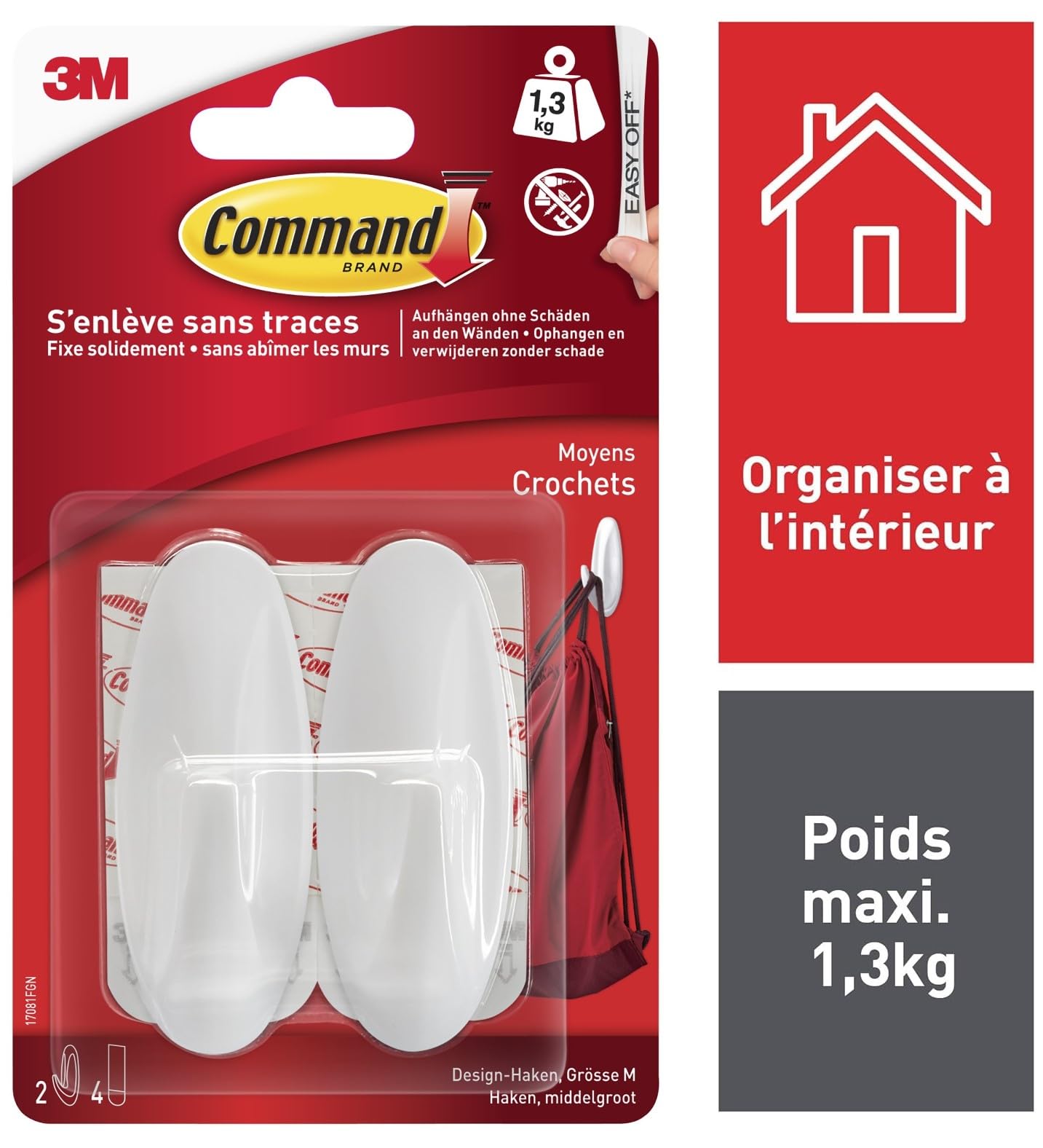 Command Crochets Design Moyen blancs crochet adhésif lot 2