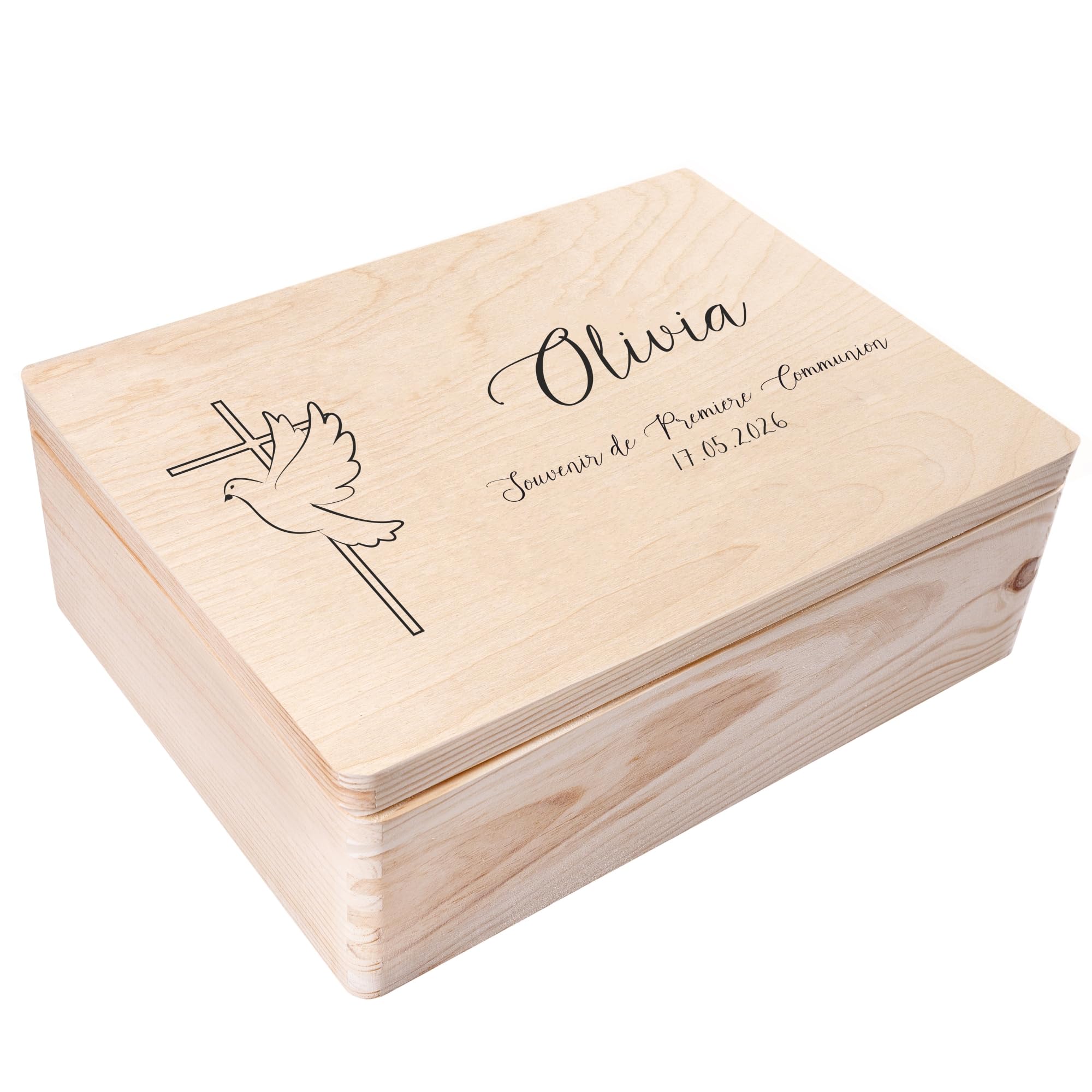 Creative Deco Croix Colombe boîte en bois communion 40x30x14 cm