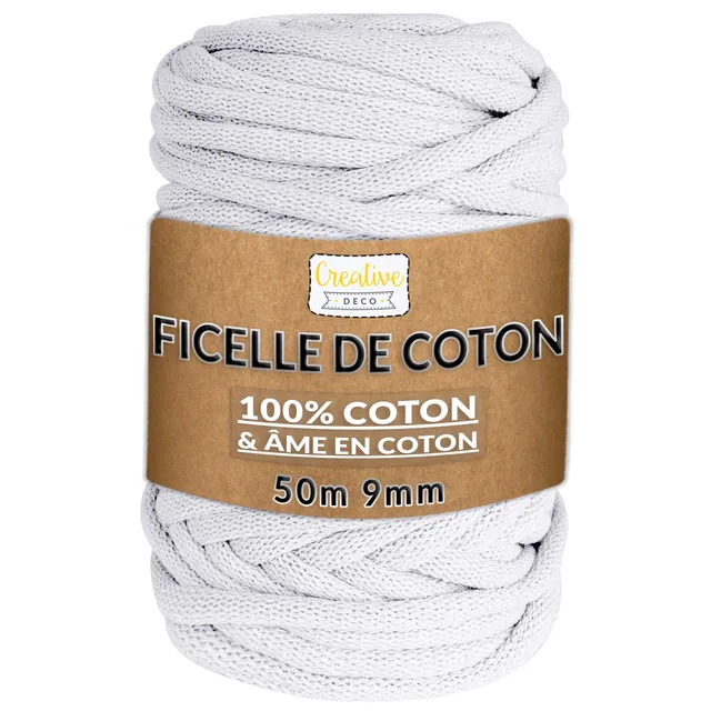 Creative Deco Corde Macramé Coton Blanche 9mm 50m