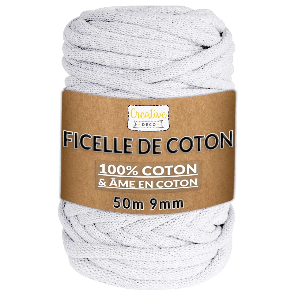 Creative Deco Corde Macramé Coton Blanche 9mm 50m