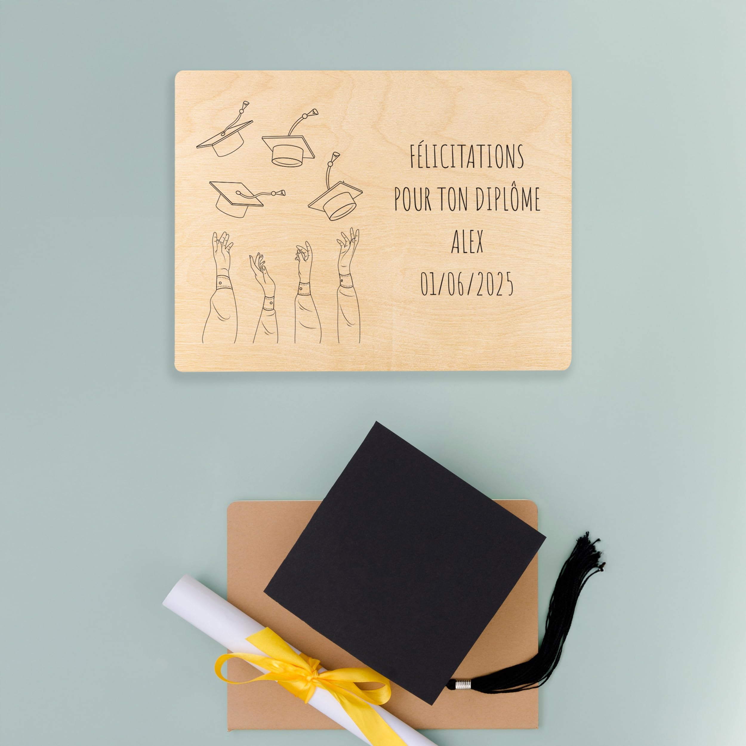 Creative Deco Boîte en Bois Diplôme 40x30x14 cm Toque Personnalisée