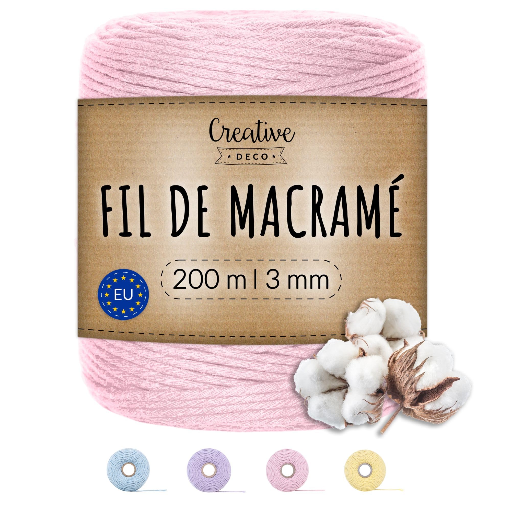 Creative Deco Strings Corde macramé rose pastel 3mm 200m