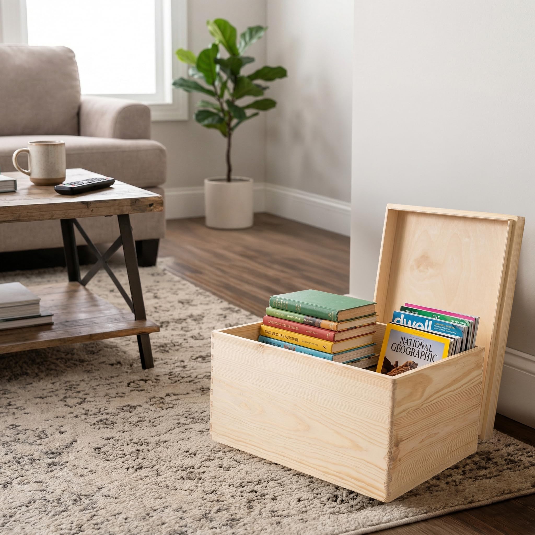 Creative Deco Boîte Rangement Bois Brut 40x30x22 cm