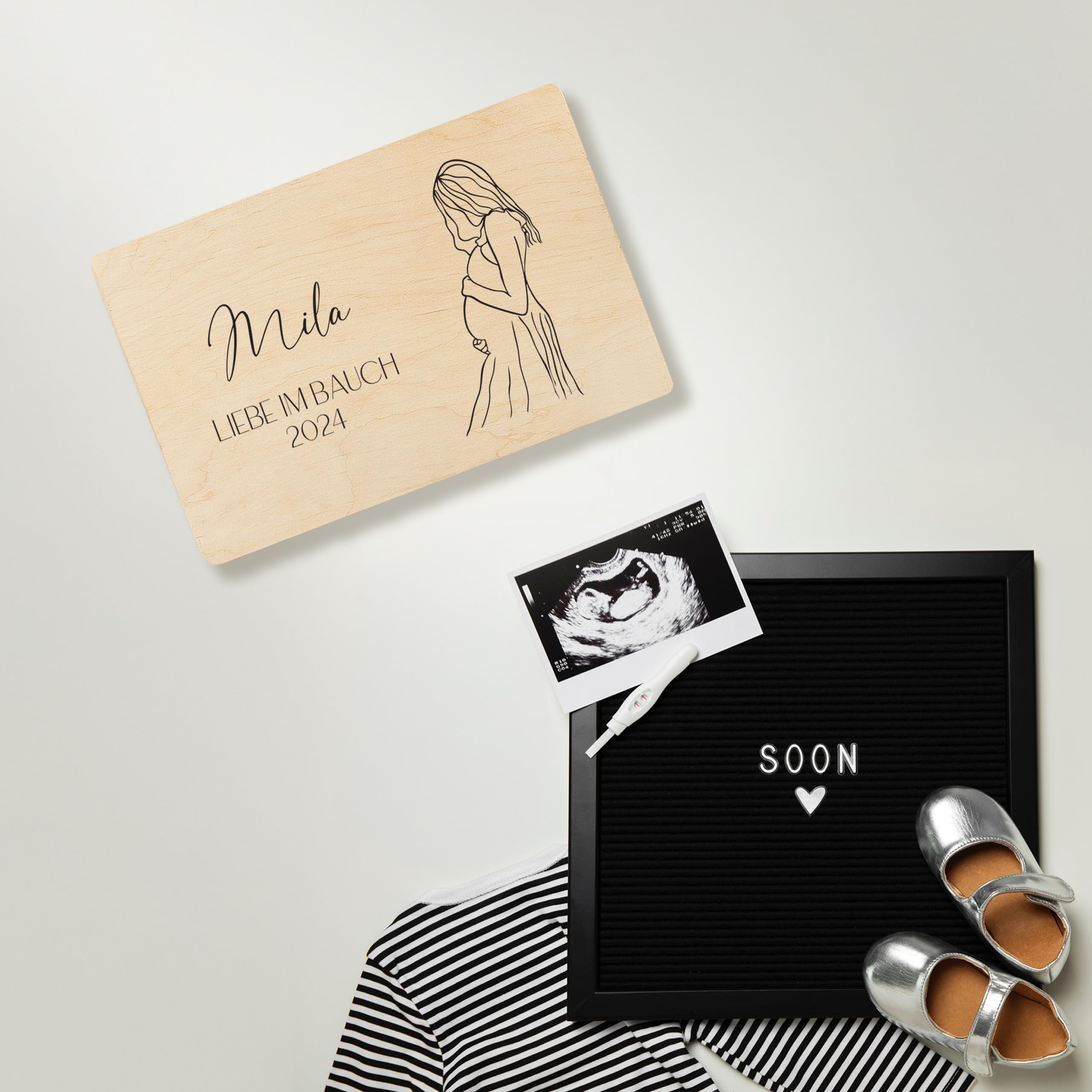 Creative Deco Boîte en bois future maman 30x20x14 grossesse