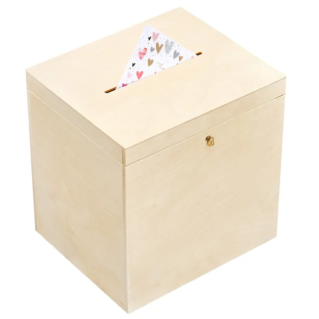 Creative Deco boîte en bois enveloppes 29x25x30cm brut à clé