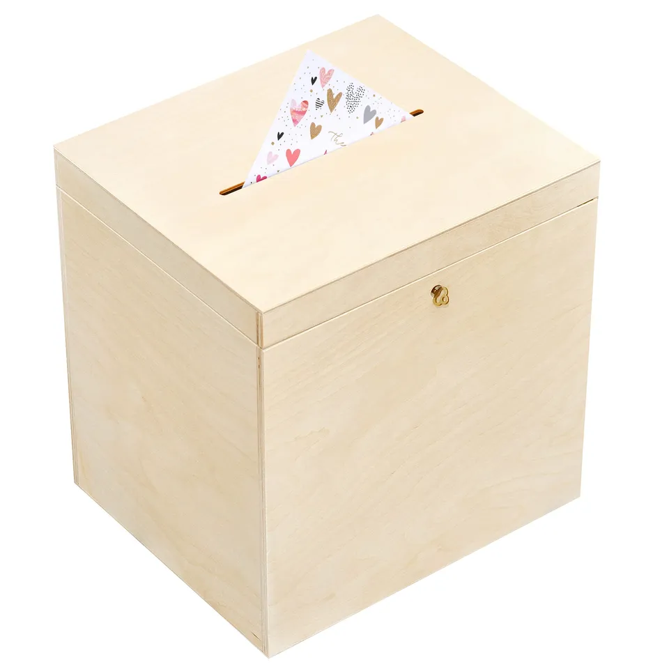 Creative Deco boîte en bois enveloppes 29x25x30cm brut à clé