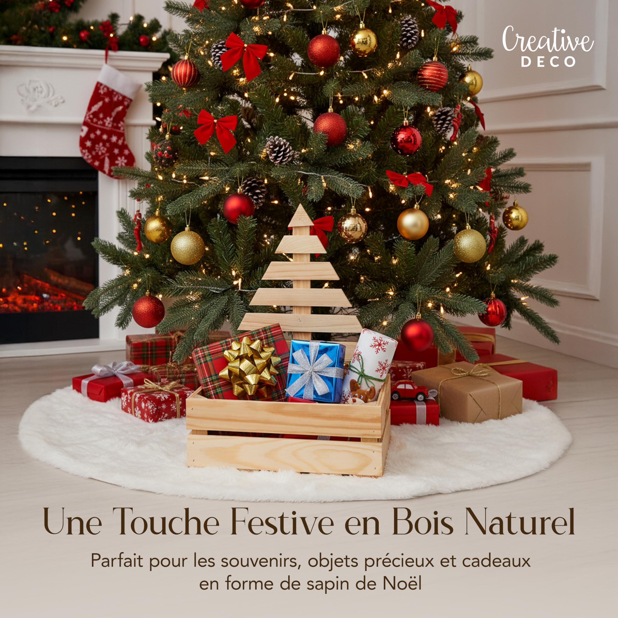 Creative Deco coffret bois sapin Noël 30x20 cm naturel