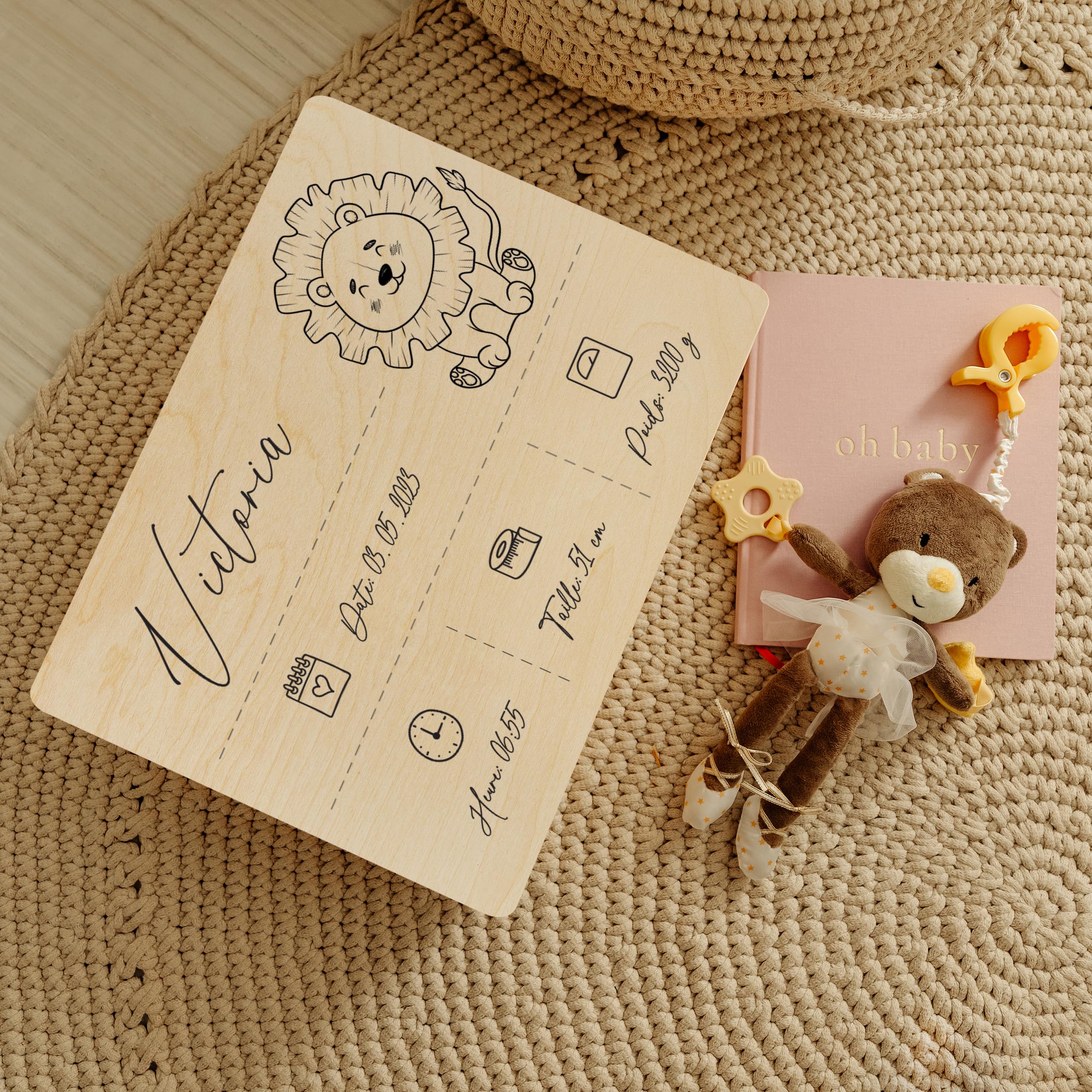 Creative Deco Boîte souvenirs bébé lion bois personnalisée